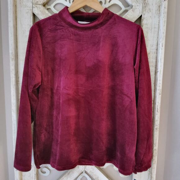 Hasting & Smith Women's Petite XL Mock Neck Ribbed Velvet Pullover Burgundy - Picture 1 of 6
